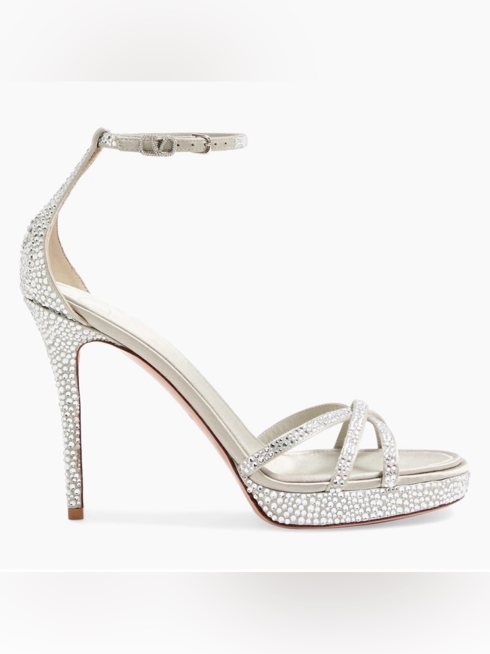 Valentino Garavani Eveninglam Crystal-Embellished Silver Platform Heel Sandal 38
